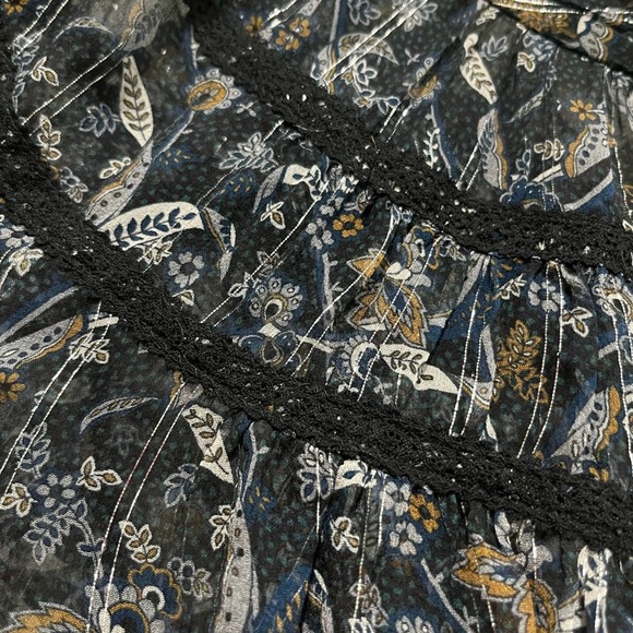 NWT VERONICA BEARD RAHLA FLORAL LACE TRIM LONG SLEEVE SILK DRESS 4 BLACK MULTI - Picture 4 of 8